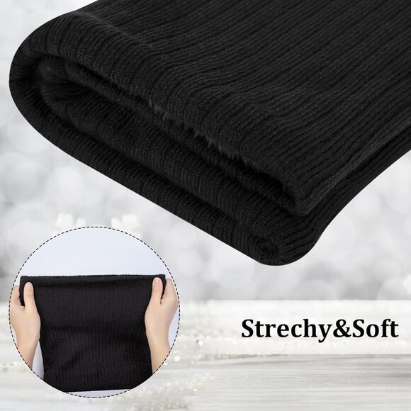 Women's (black+ Beige) Scarf Winter Double-Layer Neck Warmer Knit Fleece 2Pack - Picture 4 of 6